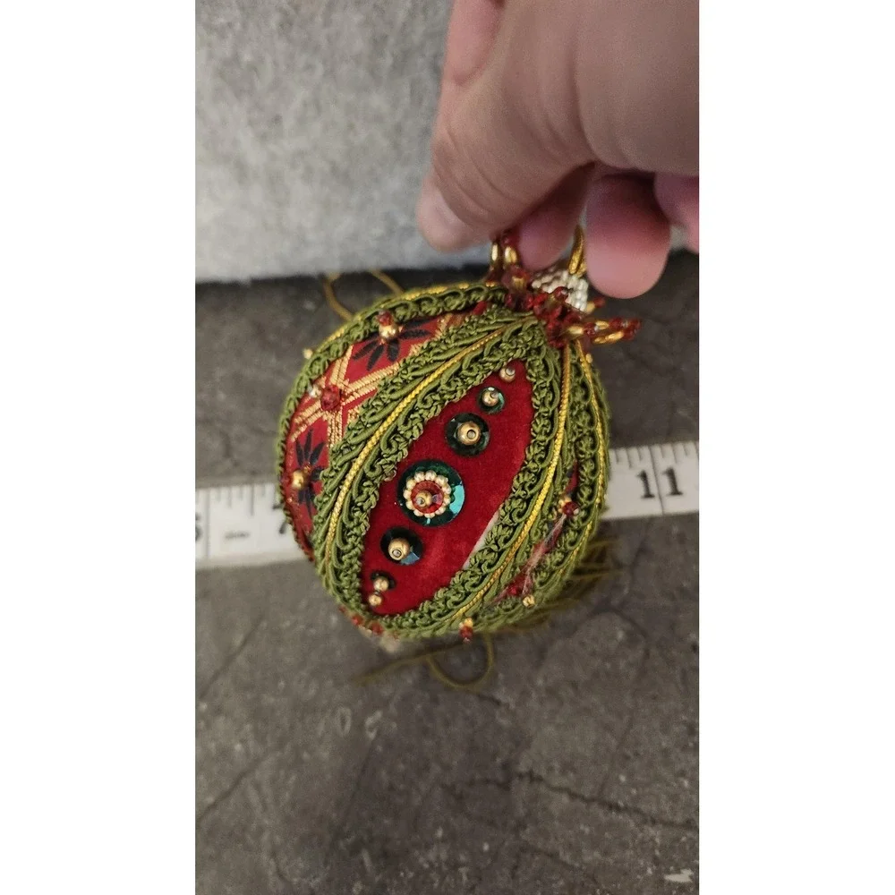 Handmade Beaded Sequin Christmas‎ Ornaments Set 3 Pink Red Multicolor Foam